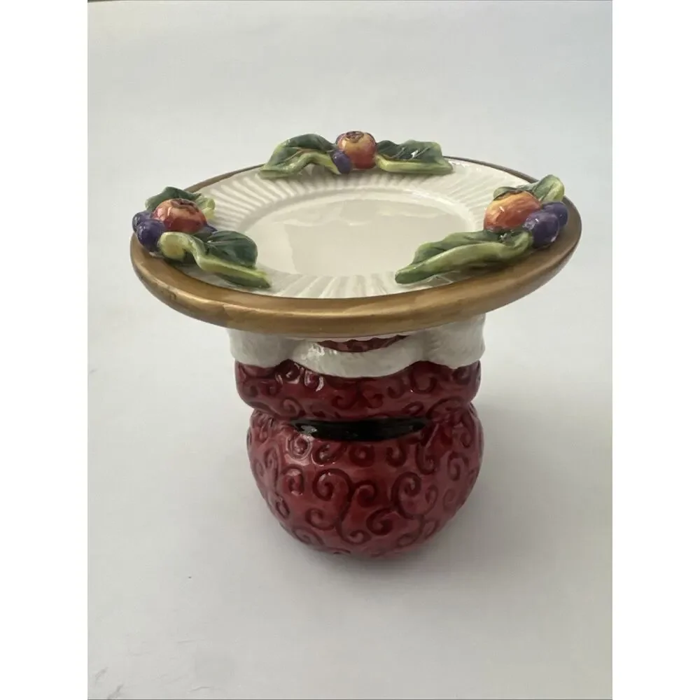 FITZ AND FLOYD Christmas Santa Pillar Candle Holder Candy Dish Ceramic